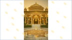 ROYAL OUTDOOR PALACE PAVILION WITH CHANDELIERS AND MARBLE FLOOR BACKDROP FOR WEDDING & PORTRAIT PHOTOGRAPHY