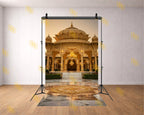 ROYAL OUTDOOR PALACE PAVILION WITH CHANDELIERS AND MARBLE FLOOR BACKDROP FOR WEDDING & PORTRAIT PHOTOGRAPHY