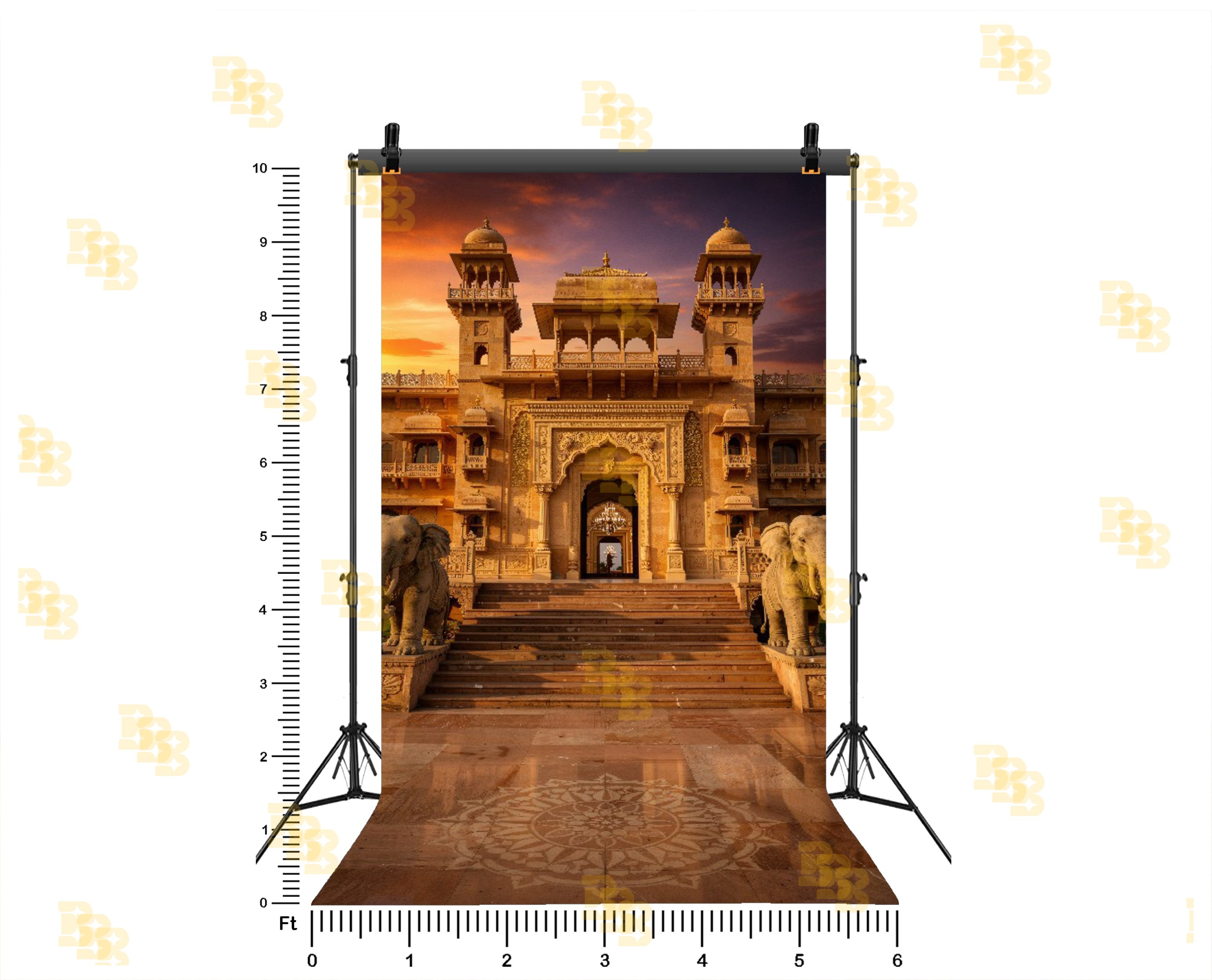 ROYAL PALACE ENTRANCE WITH ELEPHANT STATUES AND SUNSET LIGHT BACKDROP FOR WEDDING & PORTRAIT PHOTOGRAPHY