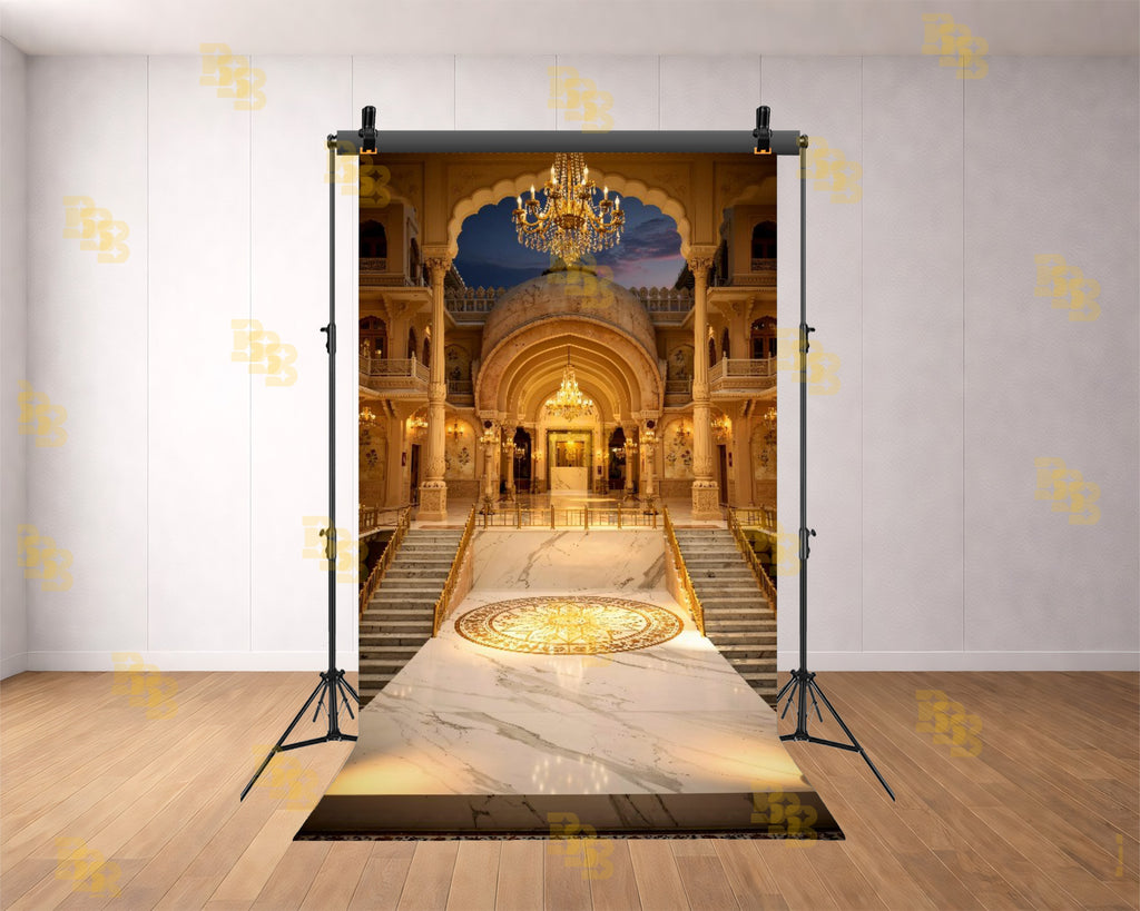 ROYAL PALACE INTERIOR COURTYARD WITH GRAND STAIRS AND CHANDELIERS BACKDROP FOR WEDDING & PORTRAIT PHOTOGRAPHY