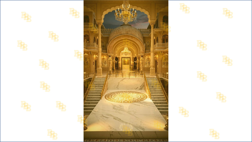 ROYAL PALACE INTERIOR COURTYARD WITH GRAND STAIRS AND CHANDELIERS BACKDROP FOR WEDDING & PORTRAIT PHOTOGRAPHY
