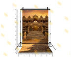 ROYAL PALACE STAIRCASE WITH ARCH BALCONY AND SUNSET LIGHT BACKDROP FOR WEDDING & PORTRAIT PHOTOGRAPHY