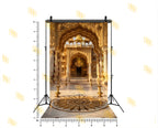 ROYAL ARCH PALACE COURTYARD WITH ORNATE PILLARS AND CHANDELIER BACKDROP FOR WEDDING & PORTRAIT PHOTOGRAPHY