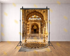 ROYAL ARCH PALACE COURTYARD WITH ORNATE PILLARS AND CHANDELIER BACKDROP FOR WEDDING & PORTRAIT PHOTOGRAPHY