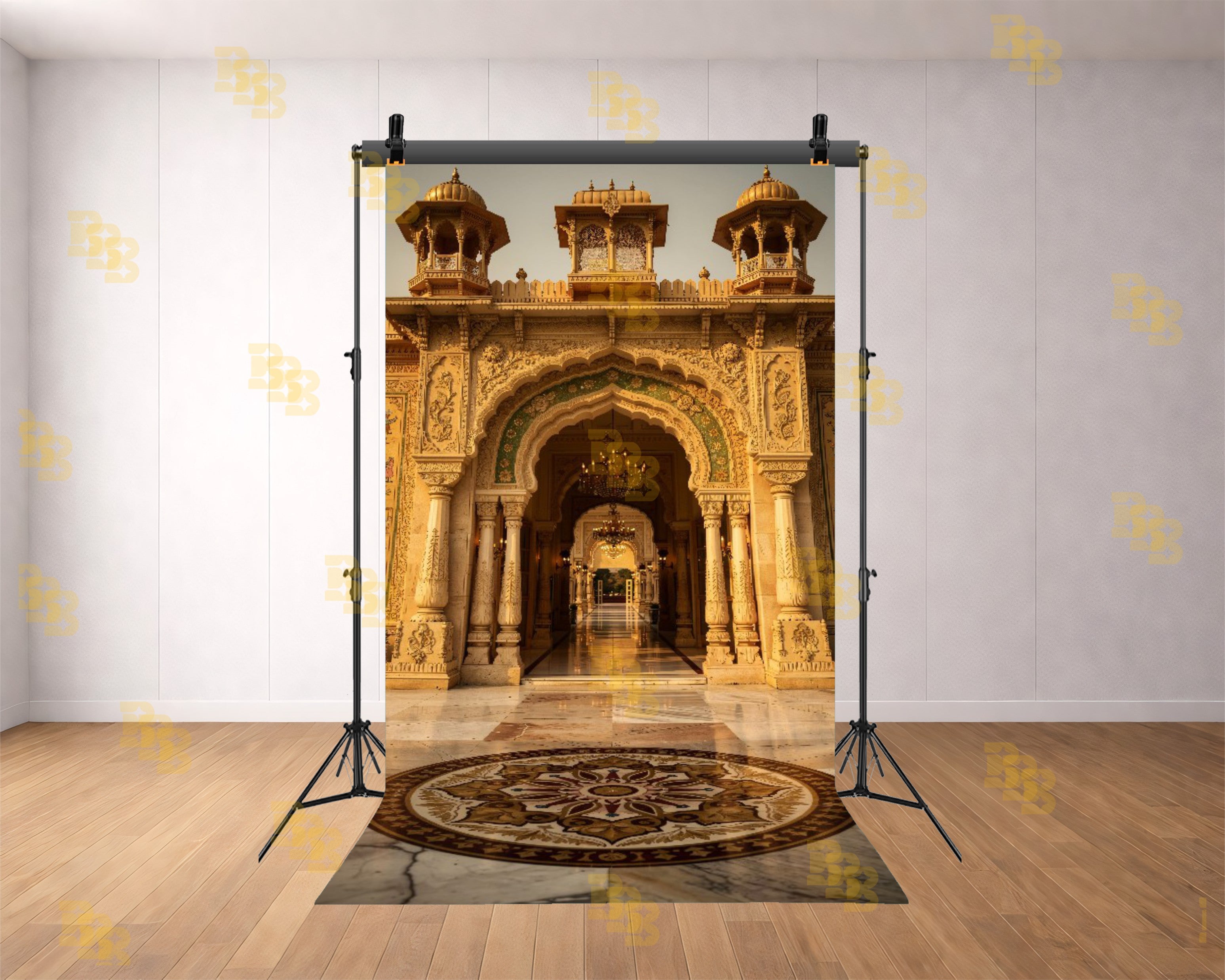 ROYAL PALACE ARCHWAY ENTRANCE WITH INTRICATE CARVINGS AND CHANDELIER BACKDROP FOR WEDDING & PORTRAIT PHOTOGRAPHY