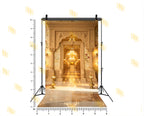 ROYAL CARVED ARCHWAY WITH CHANDELIER CORRIDOR AND FLORAL WALL BACKDROP FOR WEDDING & PORTRAIT PHOTOGRAPHY