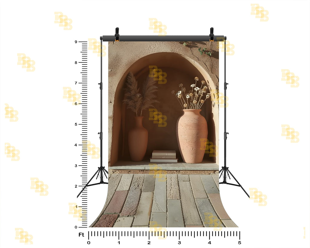 MINIMAL TERRACOTTA ARCH NICHE WITH VASE DECOR BACKDROP FOR PORTRAIT & CONTENT PHOTOGRAPHY
