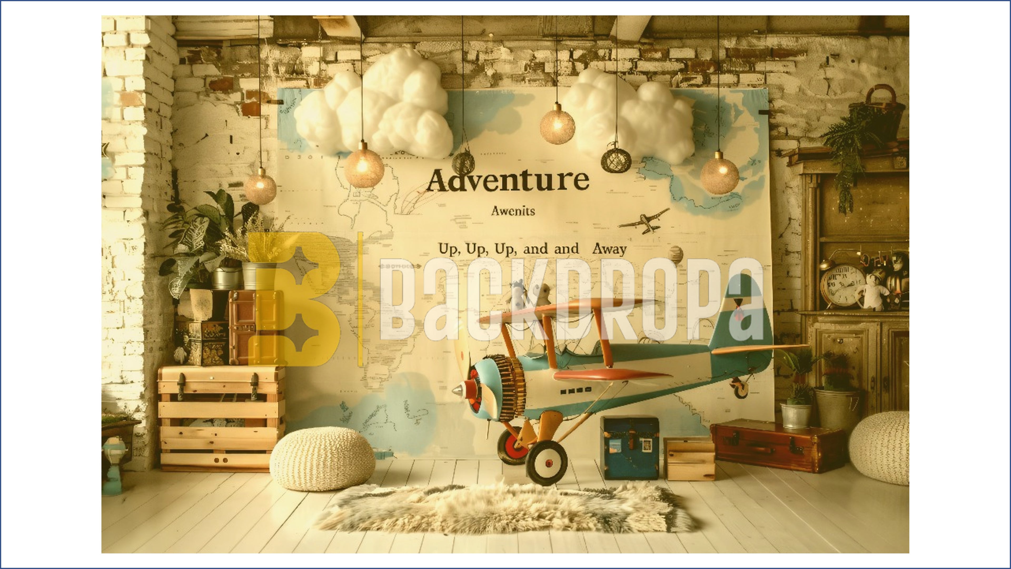 ADVENTURE MAP AIRPLANE KIDS THEME BACKDROP FOR BIRTHDAY & PHOTOGRAPHY