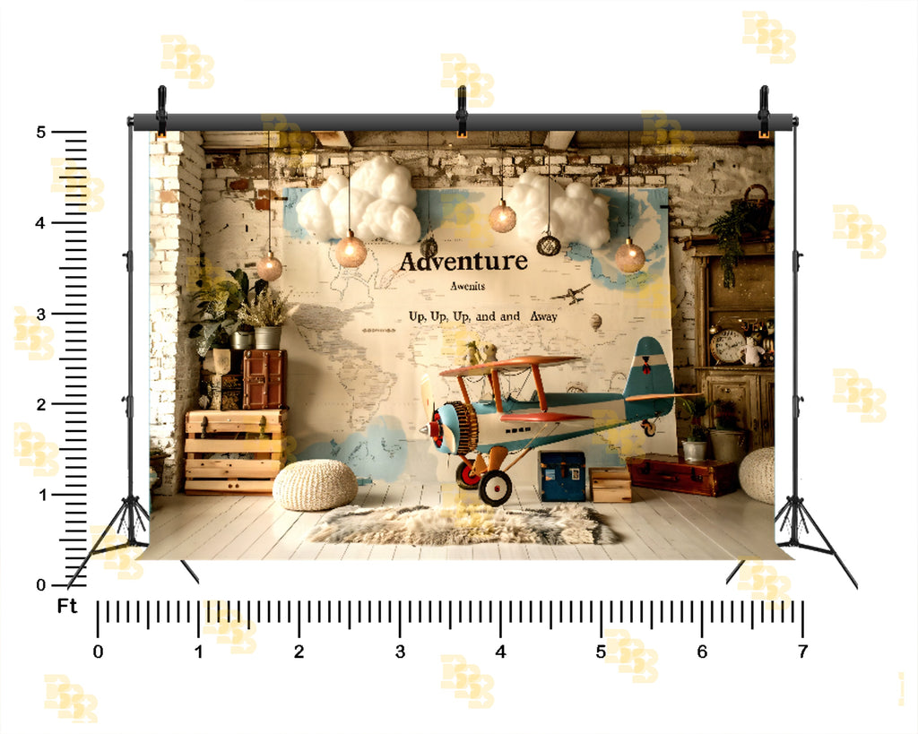 ADVENTURE MAP AIRPLANE KIDS THEME BACKDROP FOR BIRTHDAY & PHOTOGRAPHY