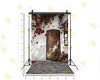 RUSTIC WHITE WALL WOODEN DOOR WITH ROSE VINES BACKDROP FOR VINTAGE & COUPLE PHOTOGRAPHY