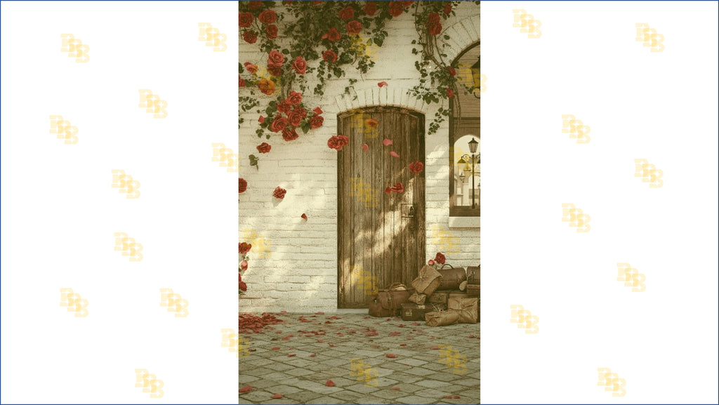RUSTIC WHITE WALL WOODEN DOOR WITH ROSE VINES BACKDROP FOR VINTAGE & COUPLE PHOTOGRAPHY