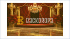 ROYAL RED CURTAIN STAGE WITH CHANDELIER BACKDROP FOR WEDDING & EVENT PHOTOGRAPHY