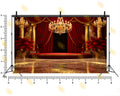 ROYAL RED CURTAIN STAGE WITH CHANDELIER BACKDROP FOR WEDDING & EVENT PHOTOGRAPHY