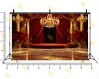 ROYAL RED CURTAIN STAGE WITH CHANDELIER BACKDROP FOR WEDDING & EVENT PHOTOGRAPHY