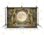 FANTASY GALAXY MOON WITH ASTRONAUT AND FLORAL STAGE BACKDROP FOR CREATIVE & EVENT PHOTOGRAPHY