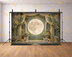 FANTASY GALAXY MOON WITH ASTRONAUT AND FLORAL STAGE BACKDROP FOR CREATIVE & EVENT PHOTOGRAPHY