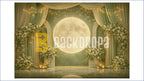 FANTASY GALAXY MOON WITH ASTRONAUT AND FLORAL STAGE BACKDROP FOR CREATIVE & EVENT PHOTOGRAPHY