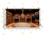 LUXURY MEN’S BOUTIQUE WITH WOODEN PANEL WALL BACKDROP FOR FASHION & PRODUCT PHOTOGRAPHY