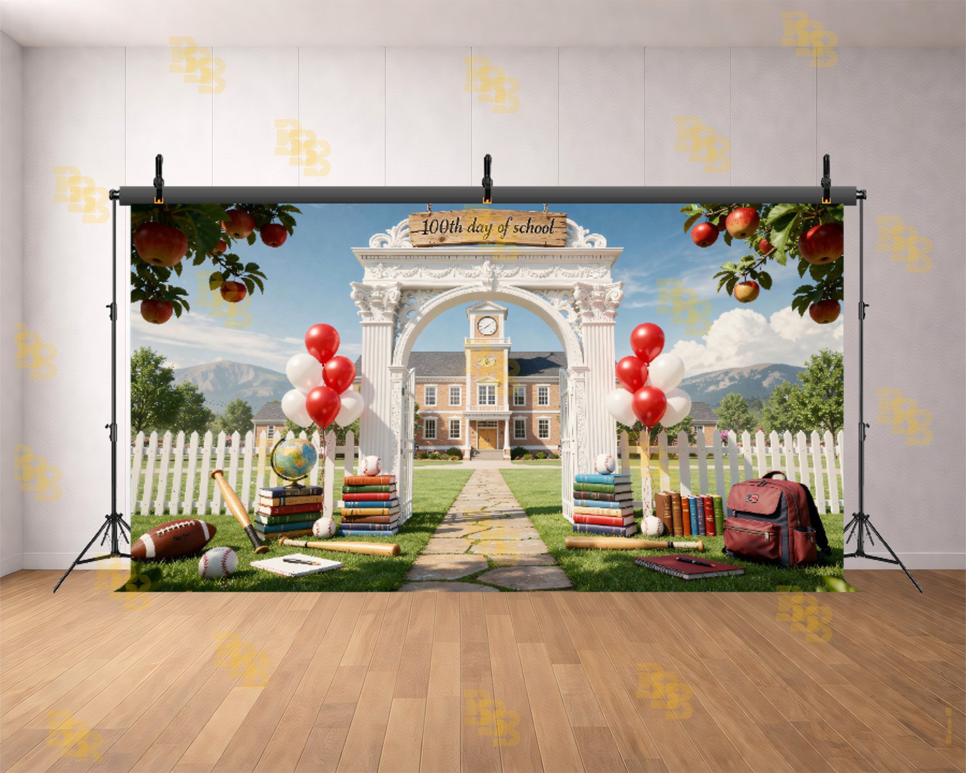 BACK TO SCHOOL ARCH GATE WITH BOOKS AND BALLOONS BACKDROP FOR KIDS PHOTOGRAPHY
