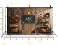 RUSTIC CLASSROOM BLACKBOARD WITH WOODEN SHELVES BACKDROP FOR KIDS & SCHOOL PHOTOGRAPHY