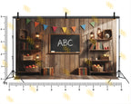 RUSTIC CLASSROOM BLACKBOARD WITH WOODEN SHELVES BACKDROP FOR KIDS & SCHOOL PHOTOGRAPHY