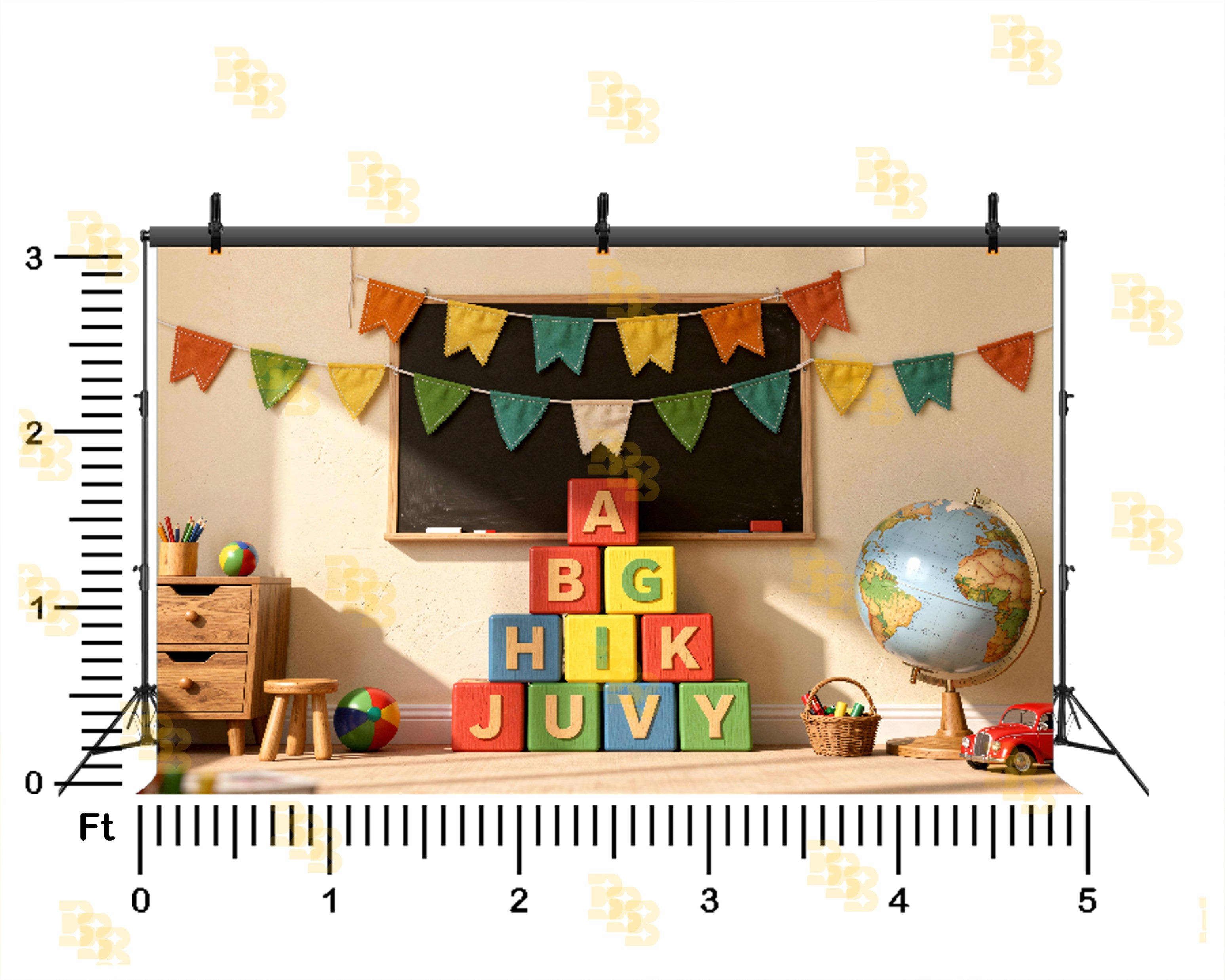 COLORFUL ALPHABET BLOCKS WITH CLASSROOM DECOR BACKDROP FOR KIDS & SCHOOL PHOTOGRAPHY