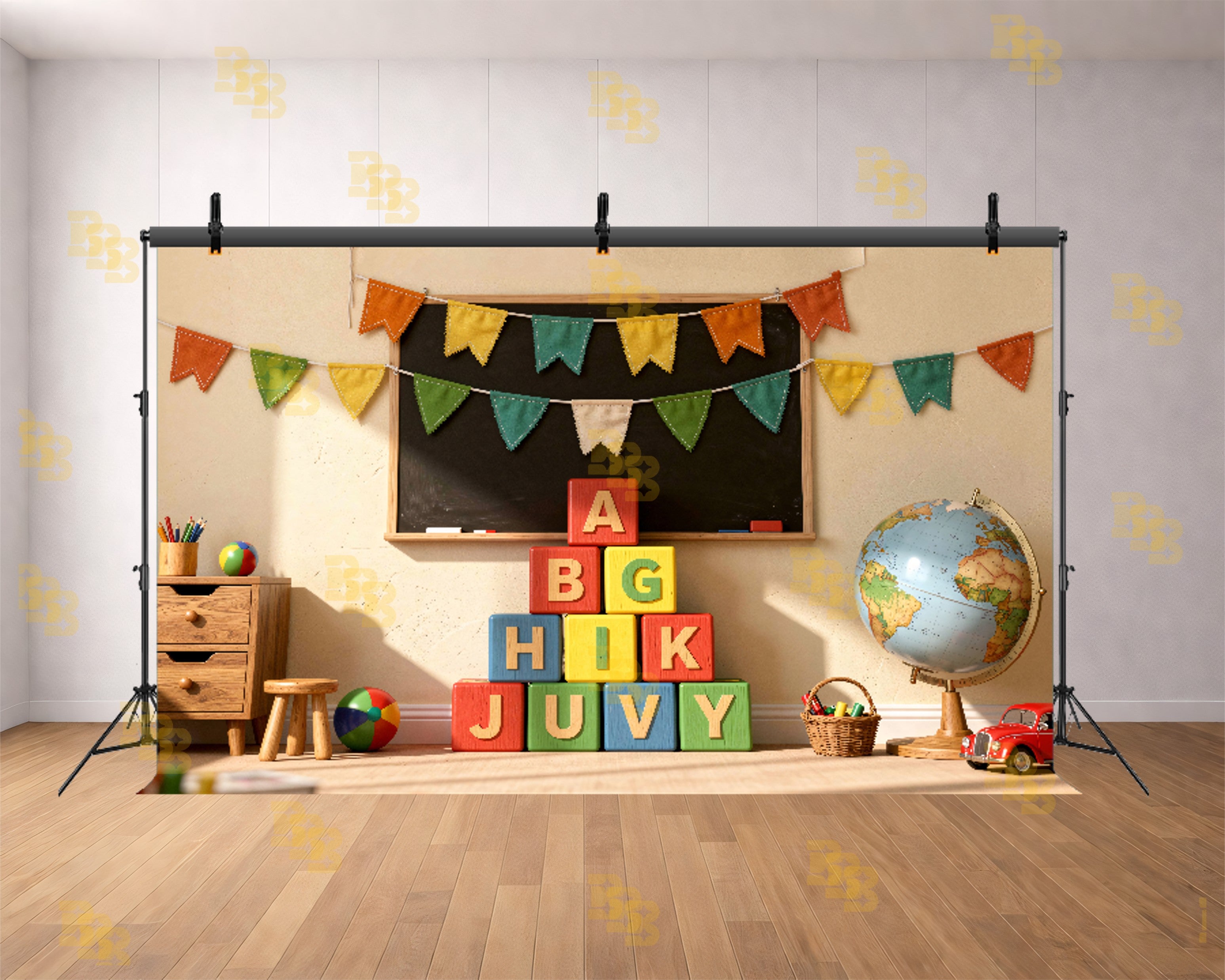 COLORFUL ALPHABET BLOCKS WITH CLASSROOM DECOR BACKDROP FOR KIDS & SCHOOL PHOTOGRAPHY