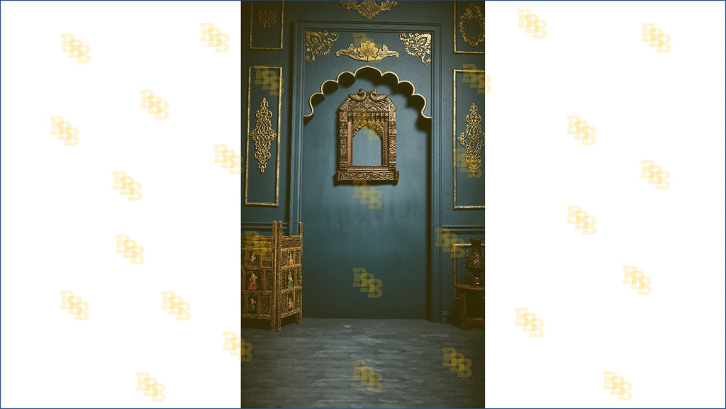 ROYAL TEAL ARCH WALL WITH GOLD CARVINGS BACKDROP FOR TRADITIONAL & PORTRAIT PHOTOGRAPHY