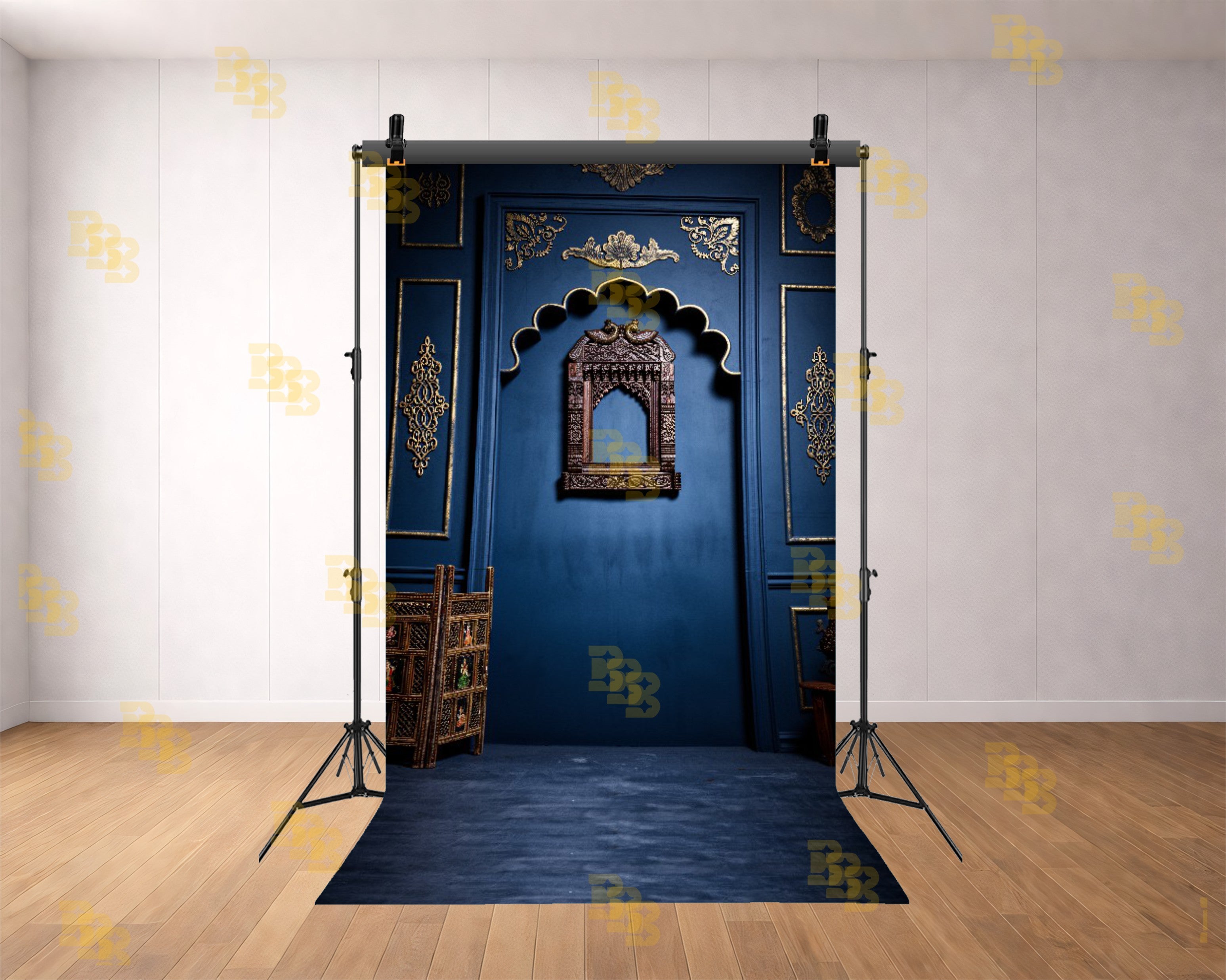 ROYAL TEAL ARCH WALL WITH GOLD CARVINGS BACKDROP FOR TRADITIONAL & PORTRAIT PHOTOGRAPHY