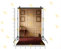 ELEGANT BEIGE WALL WITH VINTAGE TABLE AND FRAMES BACKDROP FOR PORTRAIT & CLASSIC PHOTOGRAPHY