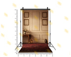 ELEGANT BEIGE WALL WITH VINTAGE TABLE AND FRAMES BACKDROP FOR PORTRAIT & CLASSIC PHOTOGRAPHY