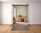 CLASSIC FIREPLACE ROOM WITH VINTAGE CABINET BACKDROP FOR GROOM & ELEGANT PHOTOGRAPHY