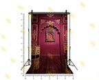 ROYAL MAROON ARCH WALL WITH GOLD CARVINGS BACKDROP FOR TRADITIONAL & GROOM PHOTOGRAPHY