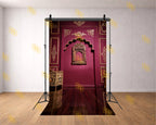 ROYAL MAROON ARCH WALL WITH GOLD CARVINGS BACKDROP FOR TRADITIONAL & GROOM PHOTOGRAPHY