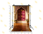 ROYAL GOLD ARCH WITH MAROON PATTERN WALL BACKDROP FOR WEDDING & TRADITIONAL PHOTOGRAPHY