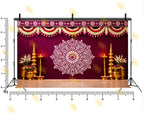 TRADITIONAL MAROON FLORAL MANDALA WITH TEMPLE DECOR BACKDROP FOR WEDDING & HOUSE FUNCTIONS PHOTOGRAPHY