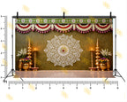 TRADITIONAL OLIVE GREEN FLORAL MANDALA WITH TEMPLE DECOR BACKDROP FOR WEDDING & HOUSE FUNCTIONS PHOTOGRAPHY