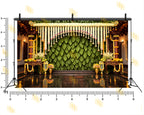 TRADITIONAL LEAF WALL WITH MARIGOLD GARLAND STAGE BACKDROP FOR HALDI & WEDDING PHOTOGRAPHY