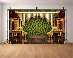 TRADITIONAL LEAF WALL WITH MARIGOLD GARLAND STAGE BACKDROP FOR HALDI & WEDDING PHOTOGRAPHY