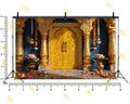ROYAL GOLDEN TEMPLE DOOR WITH LOTUS & DIYA DECOR BACKDROP FOR WEDDING & FESTIVE PHOTOGRAPHY