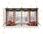 CHRISTMAS WINTER WINDOW WITH CANDY CANE & GIFT DECOR BACKDROP FOR FESTIVE PHOTOGRAPHY