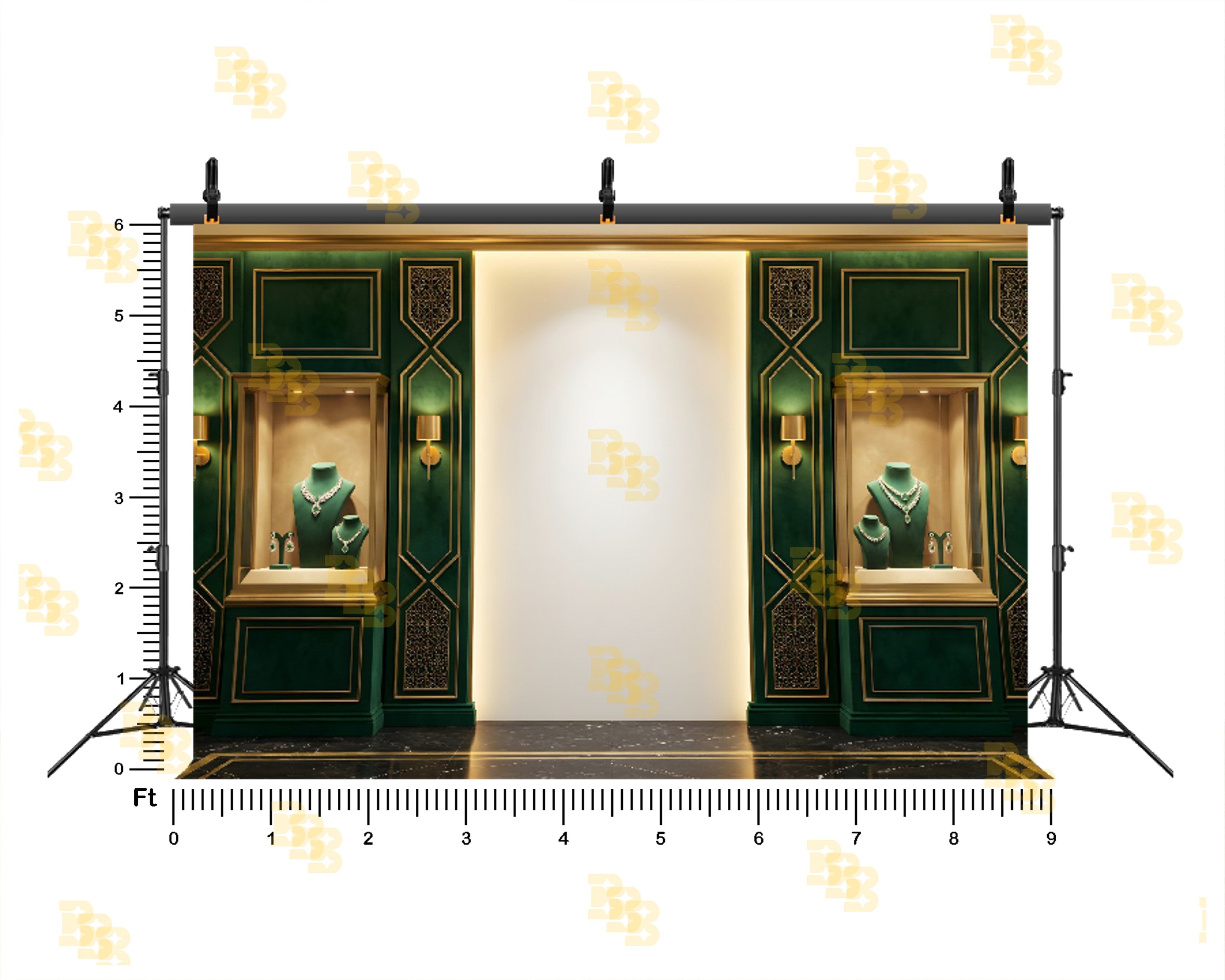 LUXURY EMERALD JEWELLERY SHOWROOM WALL BACKDROP FOR FASHION & PRODUCT PHOTOGRAPHY