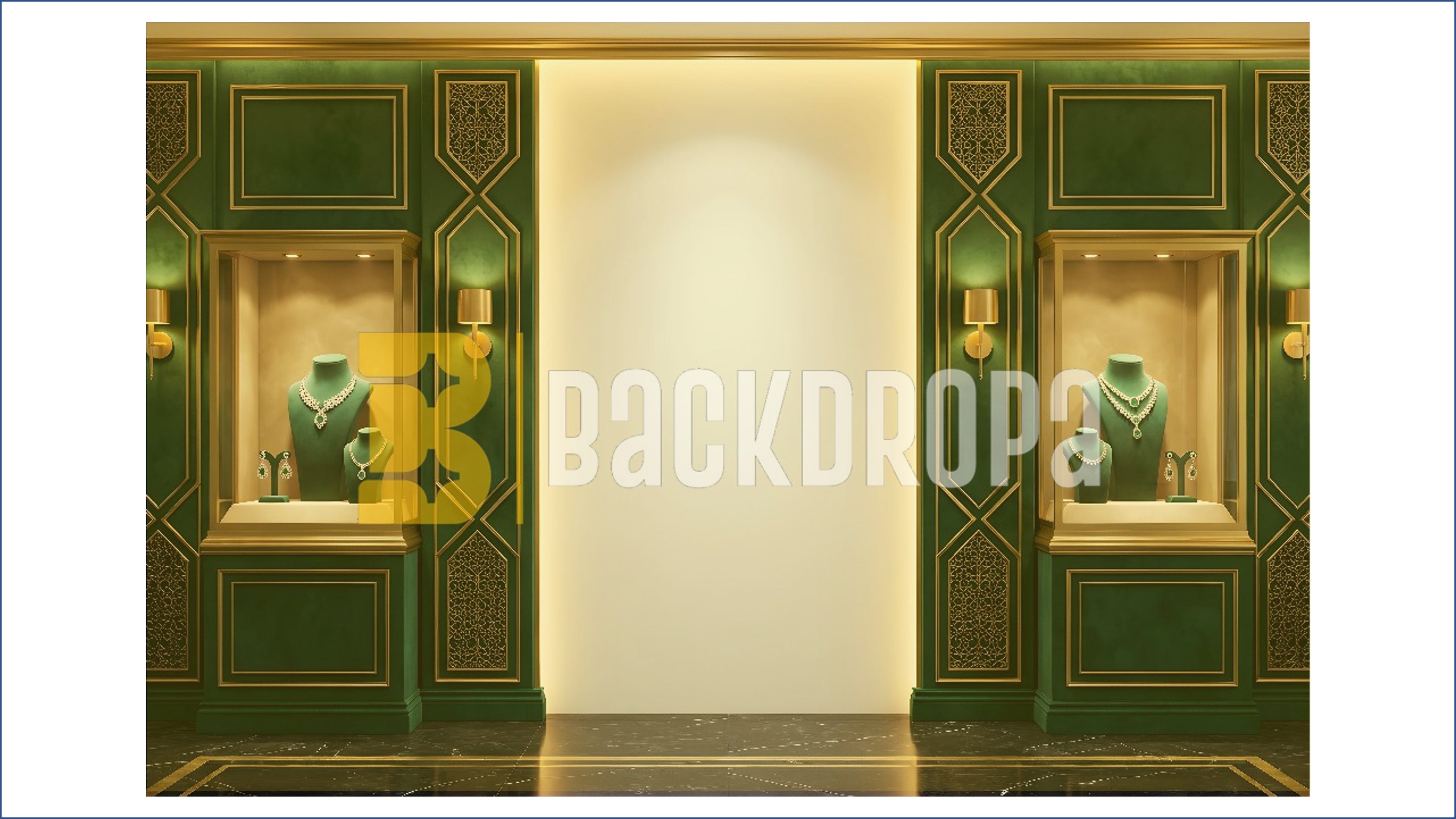 LUXURY EMERALD JEWELLERY SHOWROOM WALL BACKDROP FOR FASHION & PRODUCT PHOTOGRAPHY