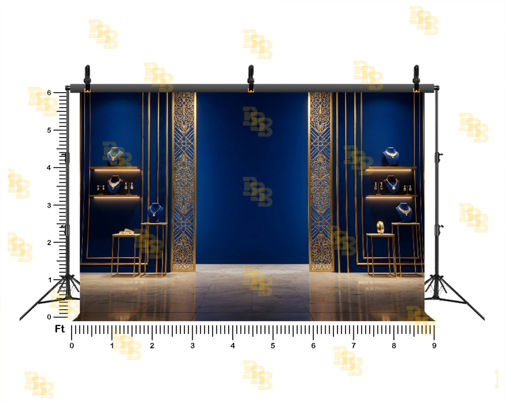 ROYAL BLUE LUXURY JEWELLERY DISPLAY WALL BACKDROP FOR FASHION & PRODUCT PHOTOGRAPHY