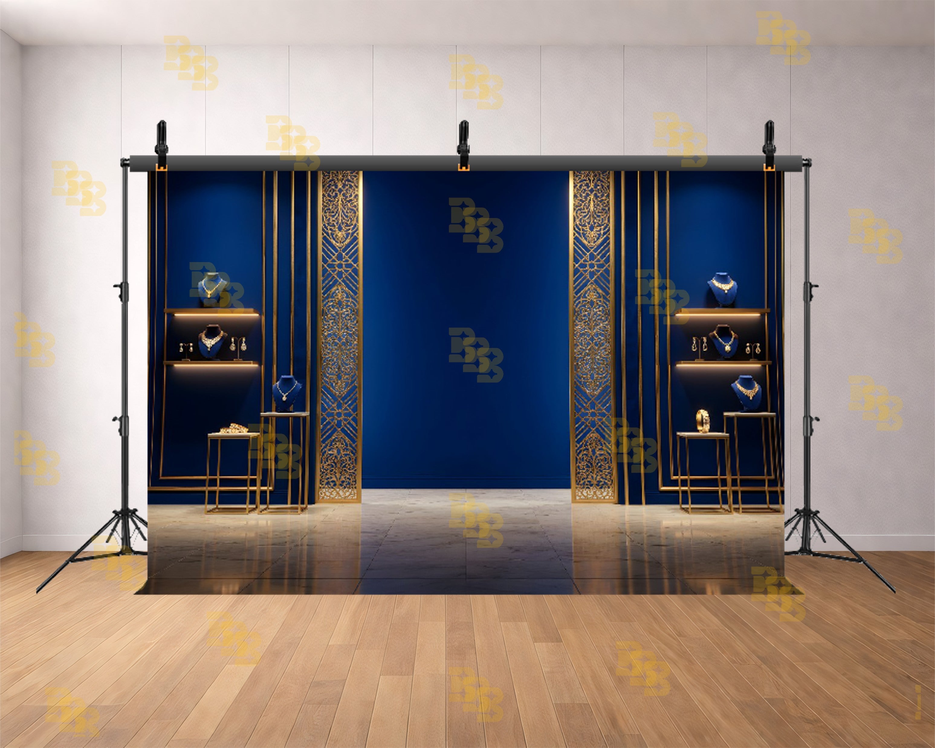 ROYAL BLUE LUXURY JEWELLERY DISPLAY WALL BACKDROP FOR FASHION & PRODUCT PHOTOGRAPHY