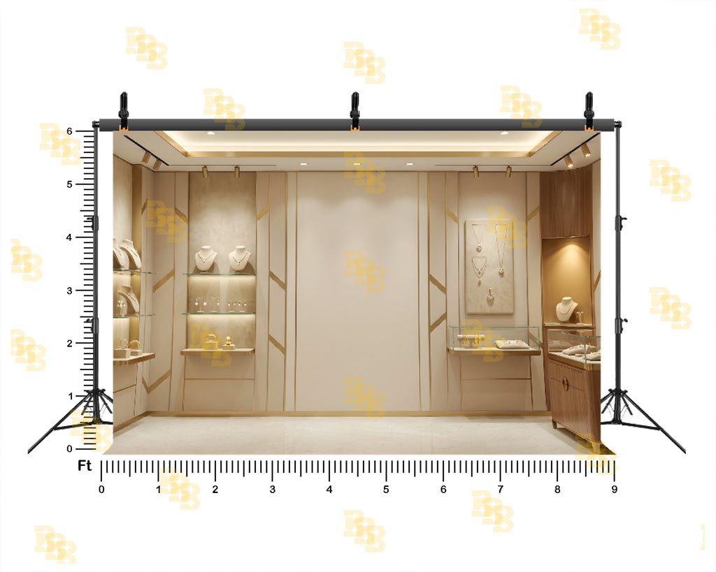 LUXURY CREAM JEWELLERY SHOWROOM INTERIOR BACKDROP FOR FASHION & PRODUCT PHOTOGRAPHY
