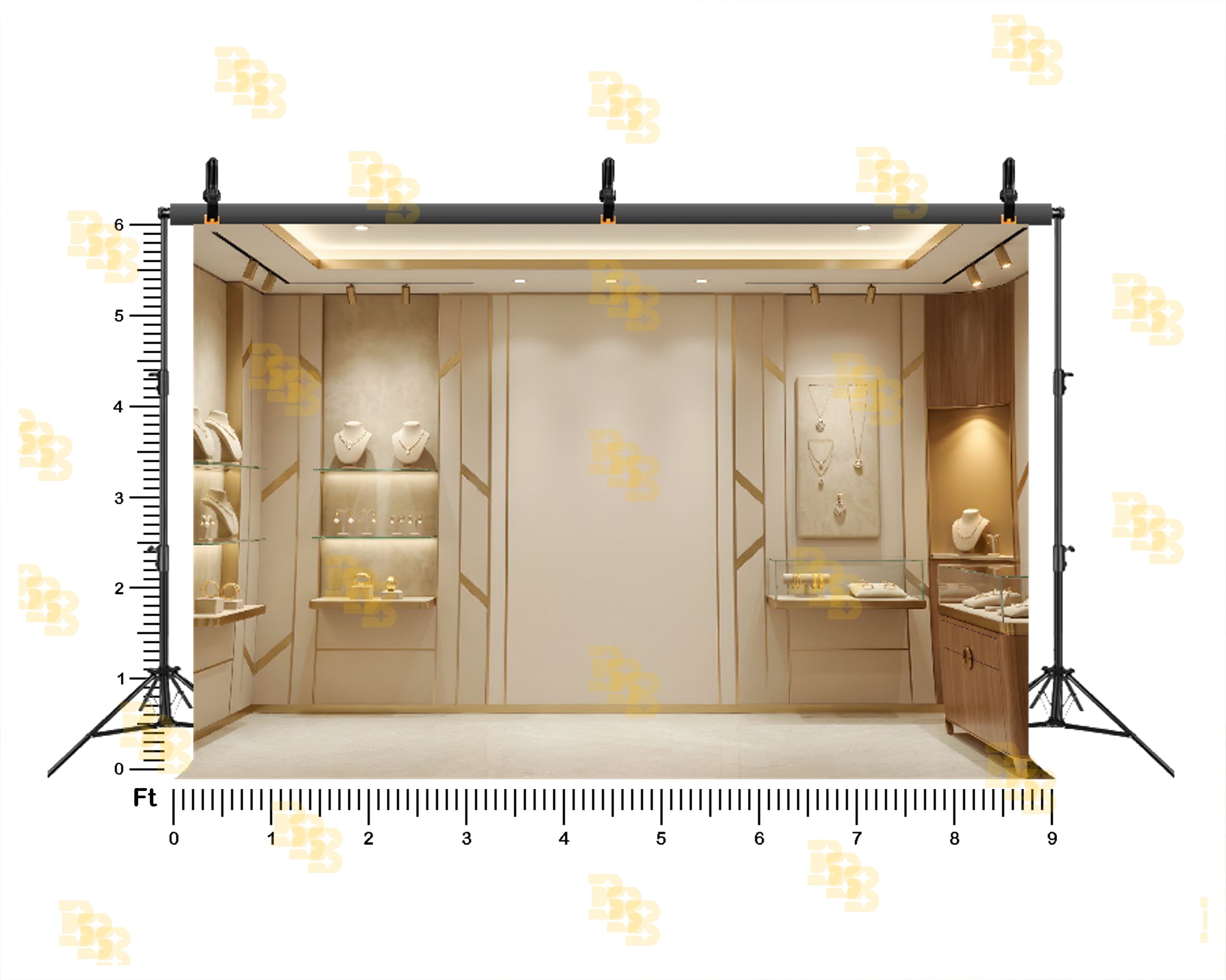LUXURY CREAM JEWELLERY SHOWROOM INTERIOR BACKDROP FOR FASHION & PRODUCT PHOTOGRAPHY