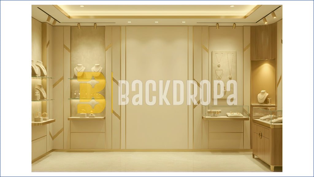 LUXURY CREAM JEWELLERY SHOWROOM INTERIOR BACKDROP FOR FASHION & PRODUCT PHOTOGRAPHY