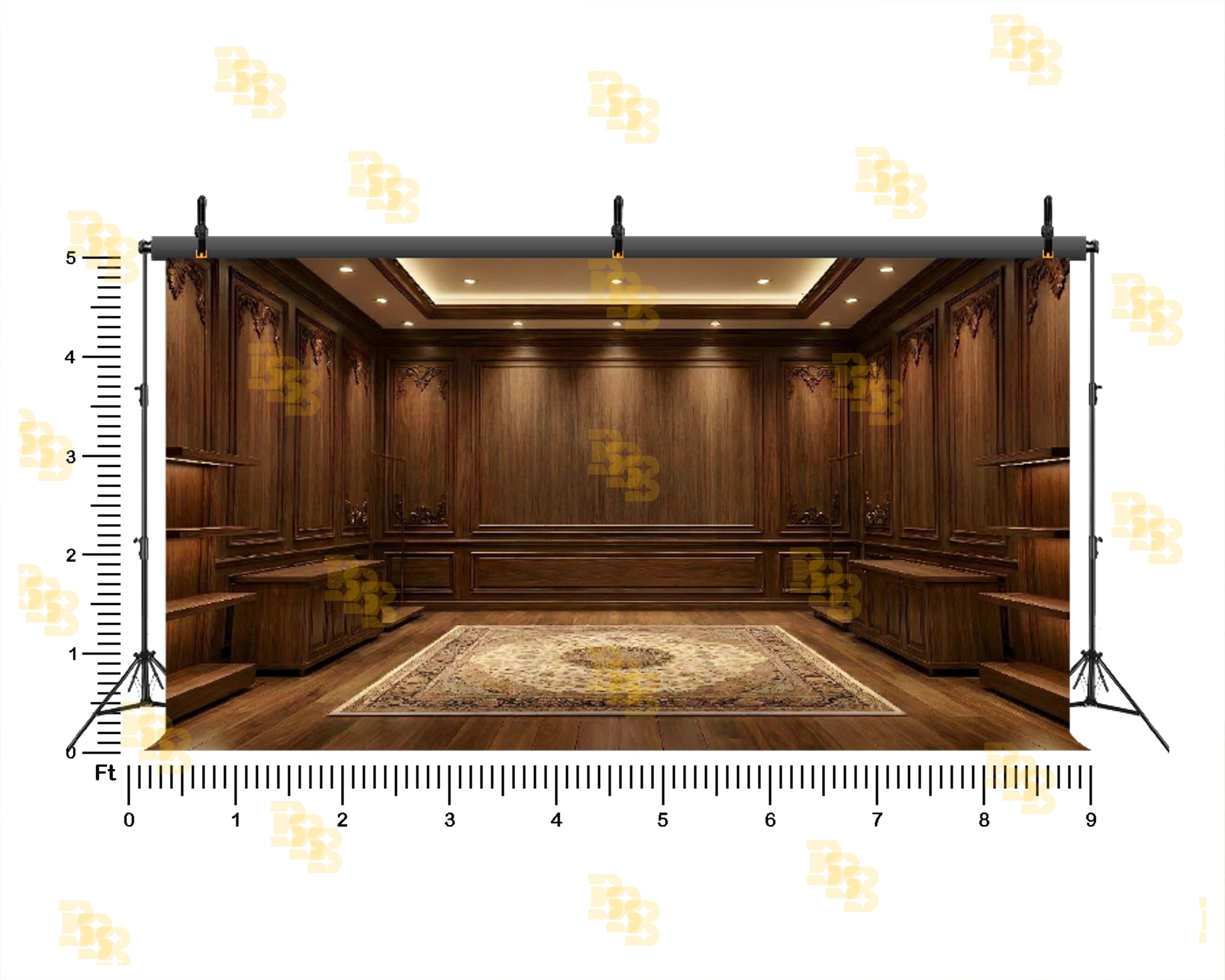 ROYAL WOODEN LUXURY INTERIOR ROOM BACKDROP FOR GROOM & FASHION PHOTOGRAPHY