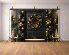 LUXURY BLACK & GOLD CHRISTMAS DOOR DECOR BACKDROP FOR FESTIVE PHOTOGRAPHY